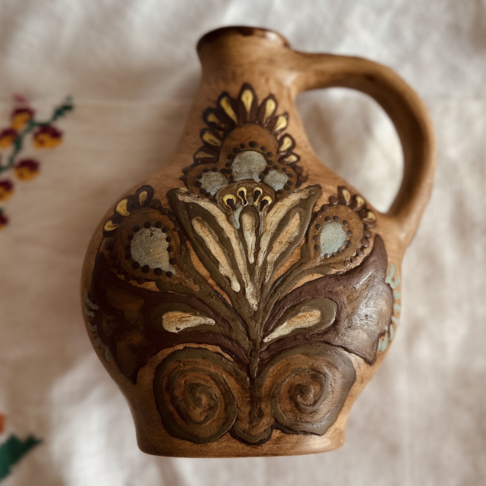 Ukrainian Vintage Majolica Pottery Vase Pitcher Vasylkiv Ceramics Folk Art