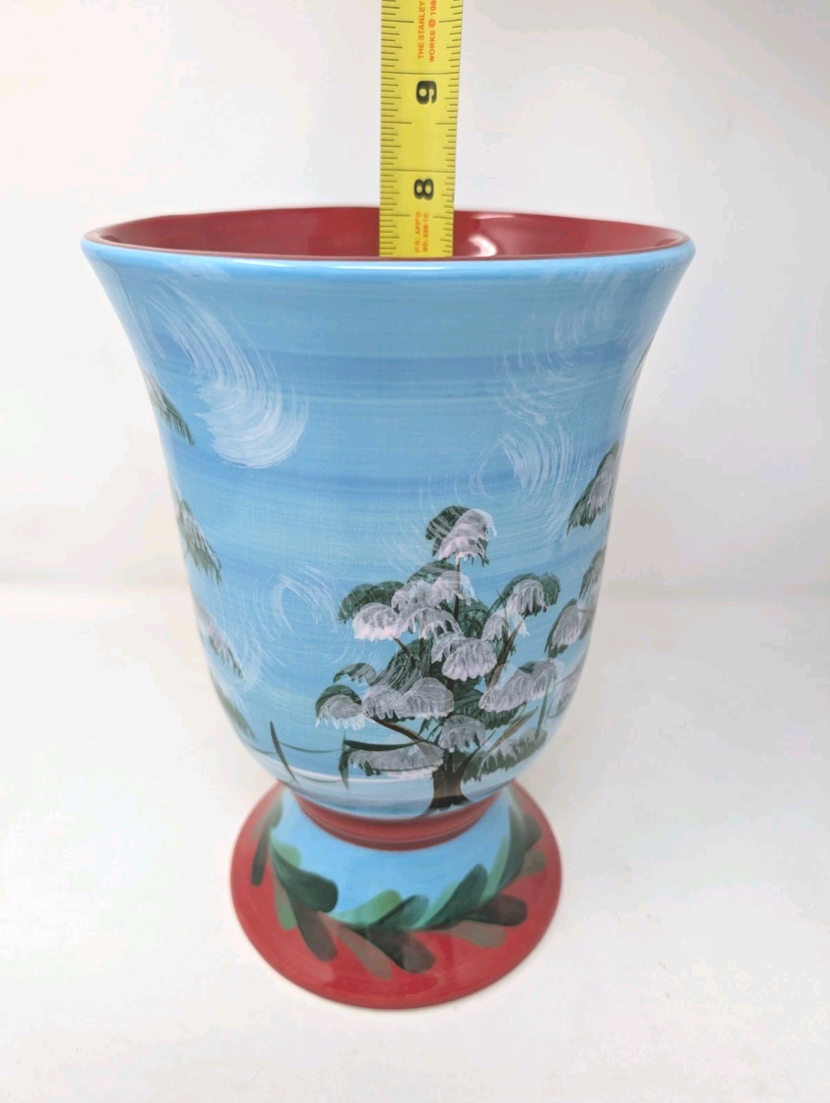 Ceramic Utensil Holder Hand Painted Winter Trees Gail Pittman NOS TLL 947