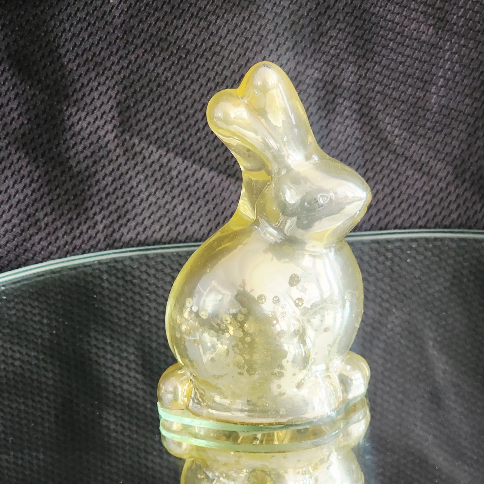 Bunny Rabbit Gold Reverse Painted Clear Glass Mercury Look Figurine India