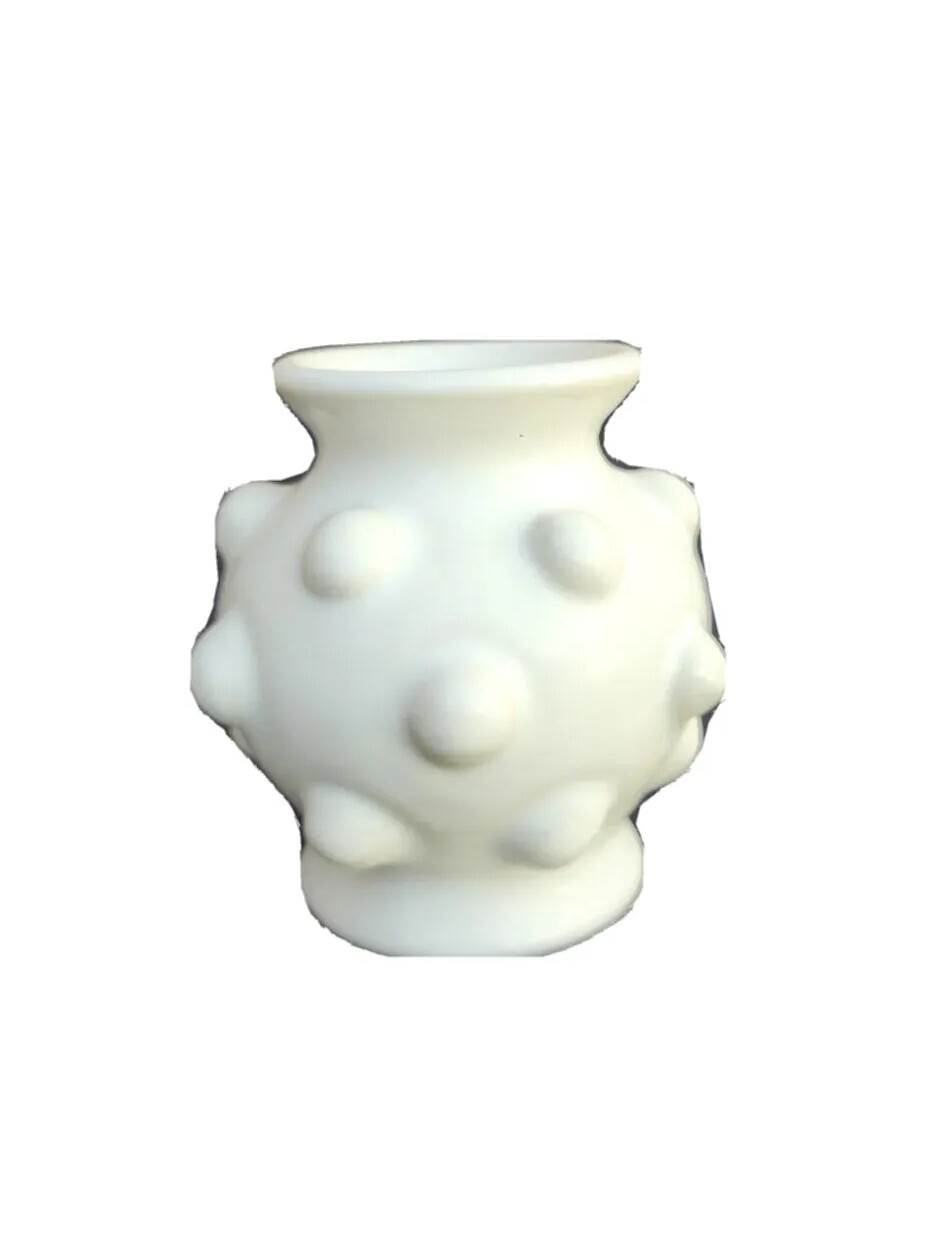 Minimalism White Clay Studio Pottery Glazed Signed Schickel Hobnale 4.5″ Vase