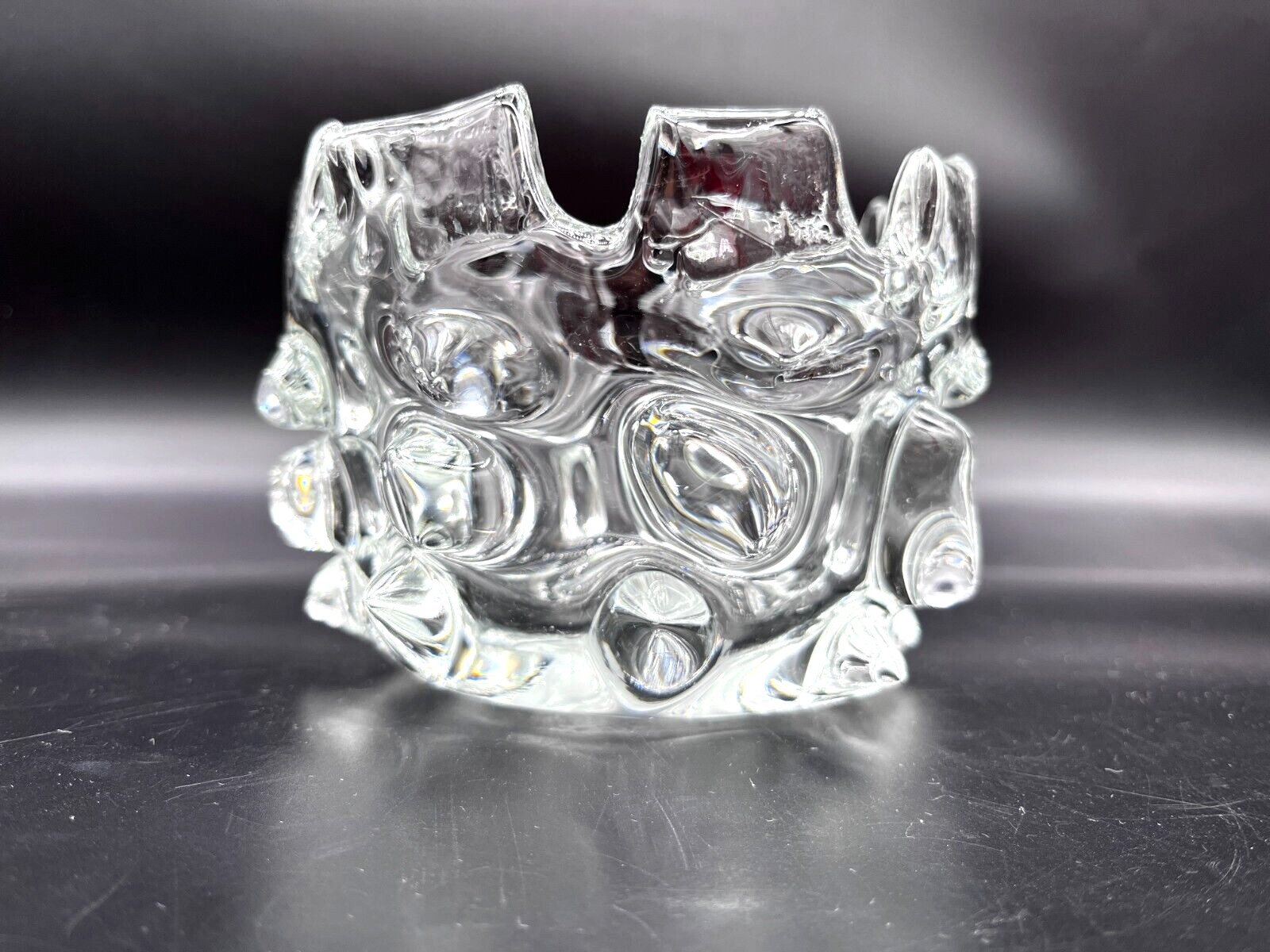 Mid Century Murano Ercole Barovier Brutalist Spikes Clear Art Glass Bowl Vase 4″