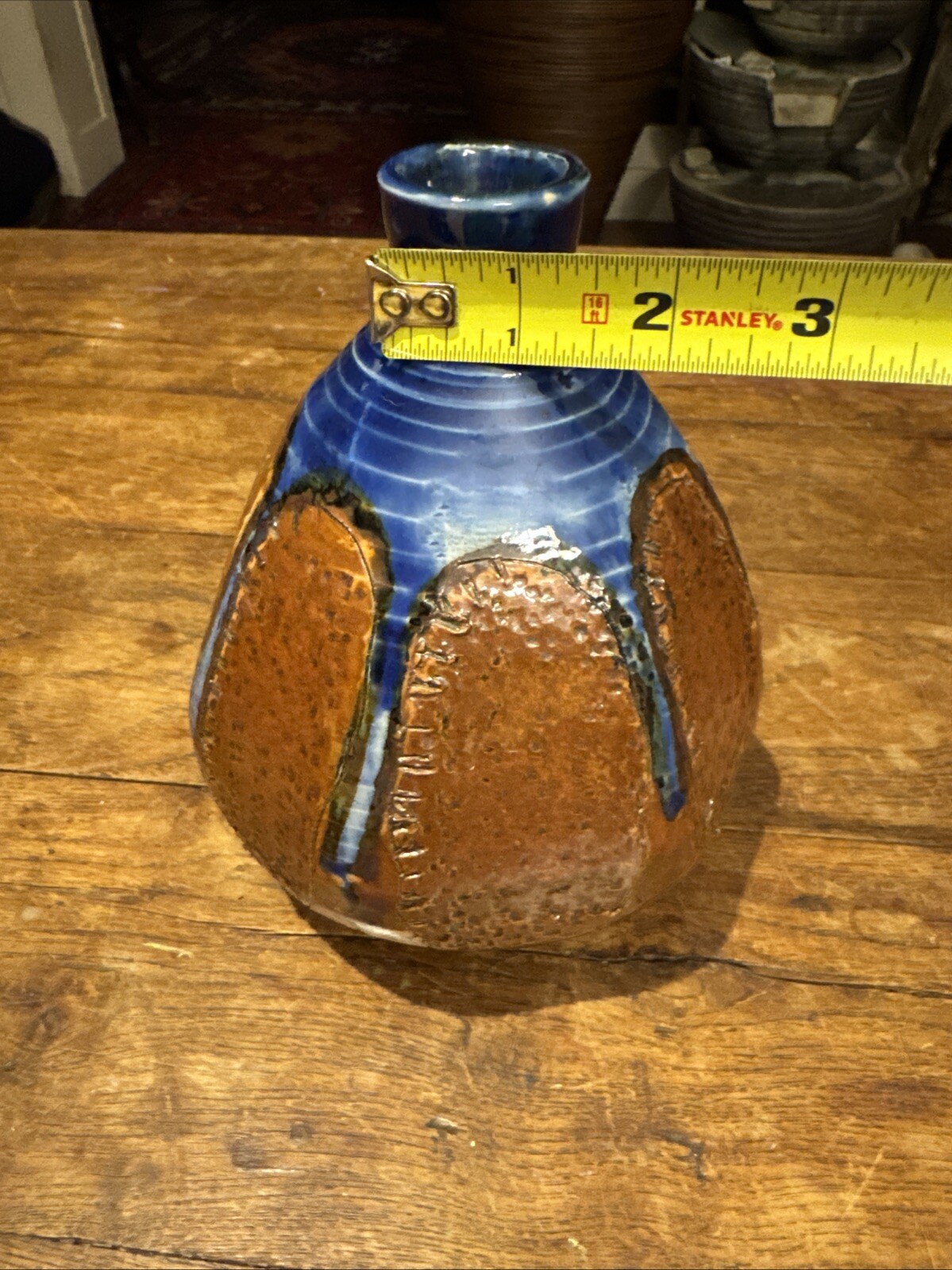 Clay Studio Pottery Vase Blues & Brown Bud Vase