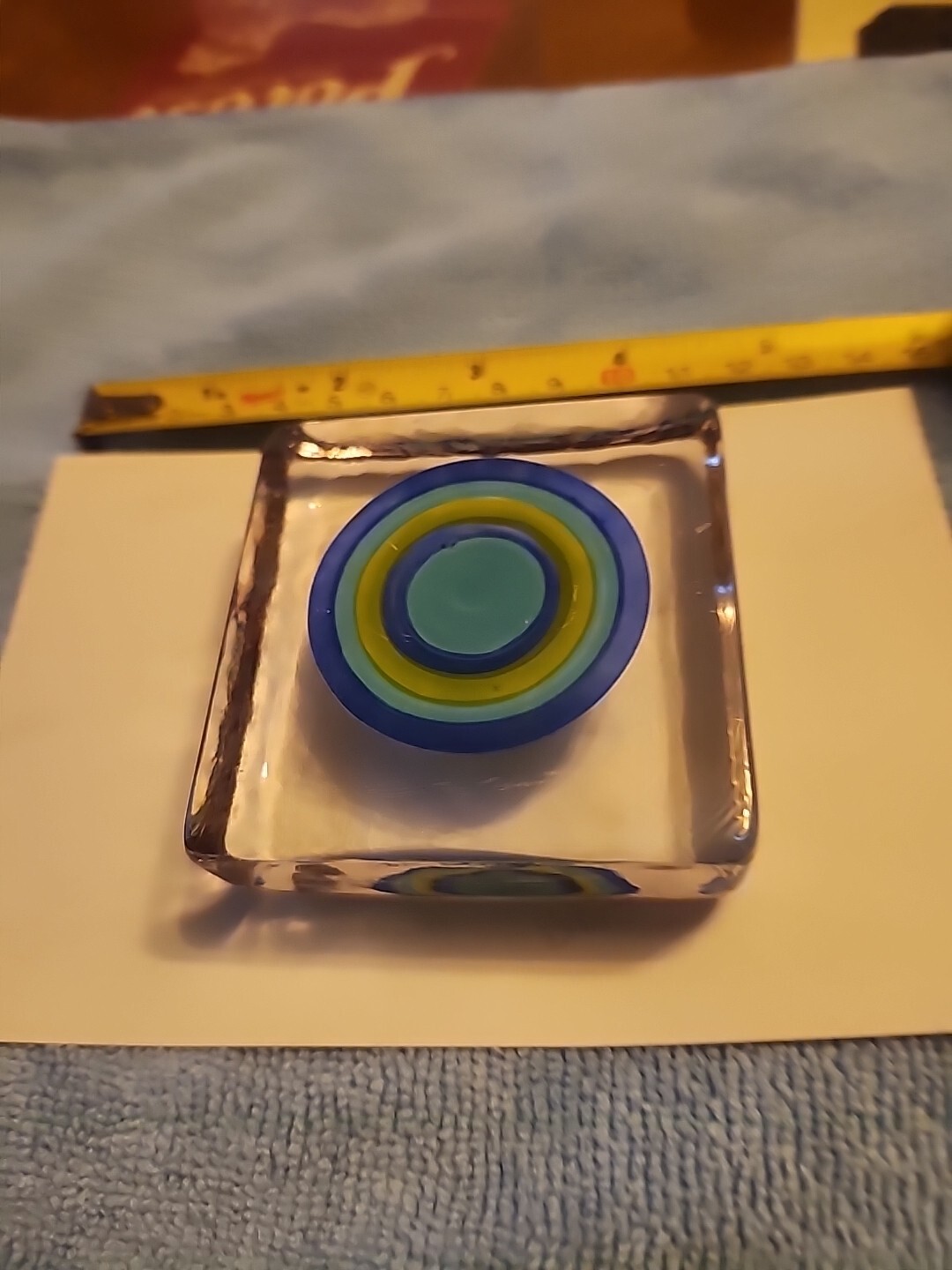 VINTAGE Paperweight Swirls Of Green Blue Striped Bullseye 2/3/4”