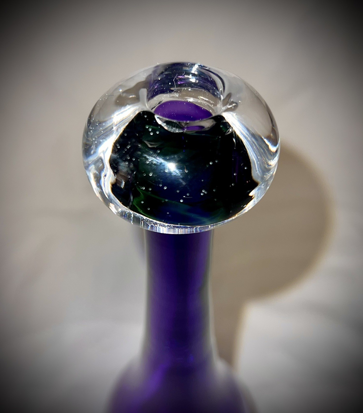 VANNATTA Studio Art Glass Vase 1995 Amethyst Purple Hand Blown 15.75” Signed