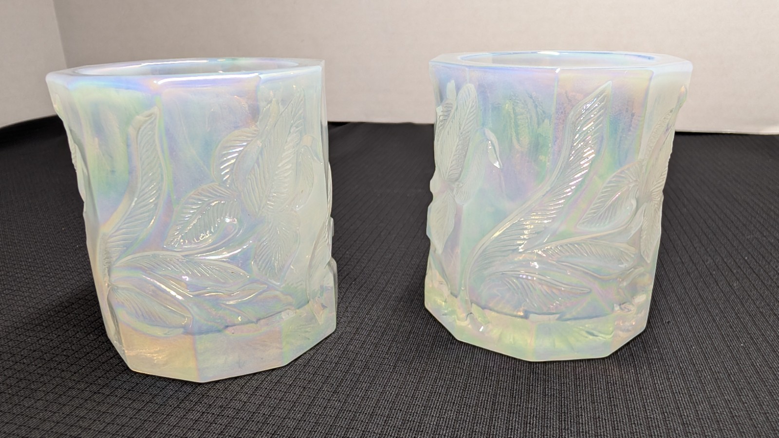 VTG Fenton Opal Mist French Opalescent Iris Glass Votive Candle Holders Set Of 2