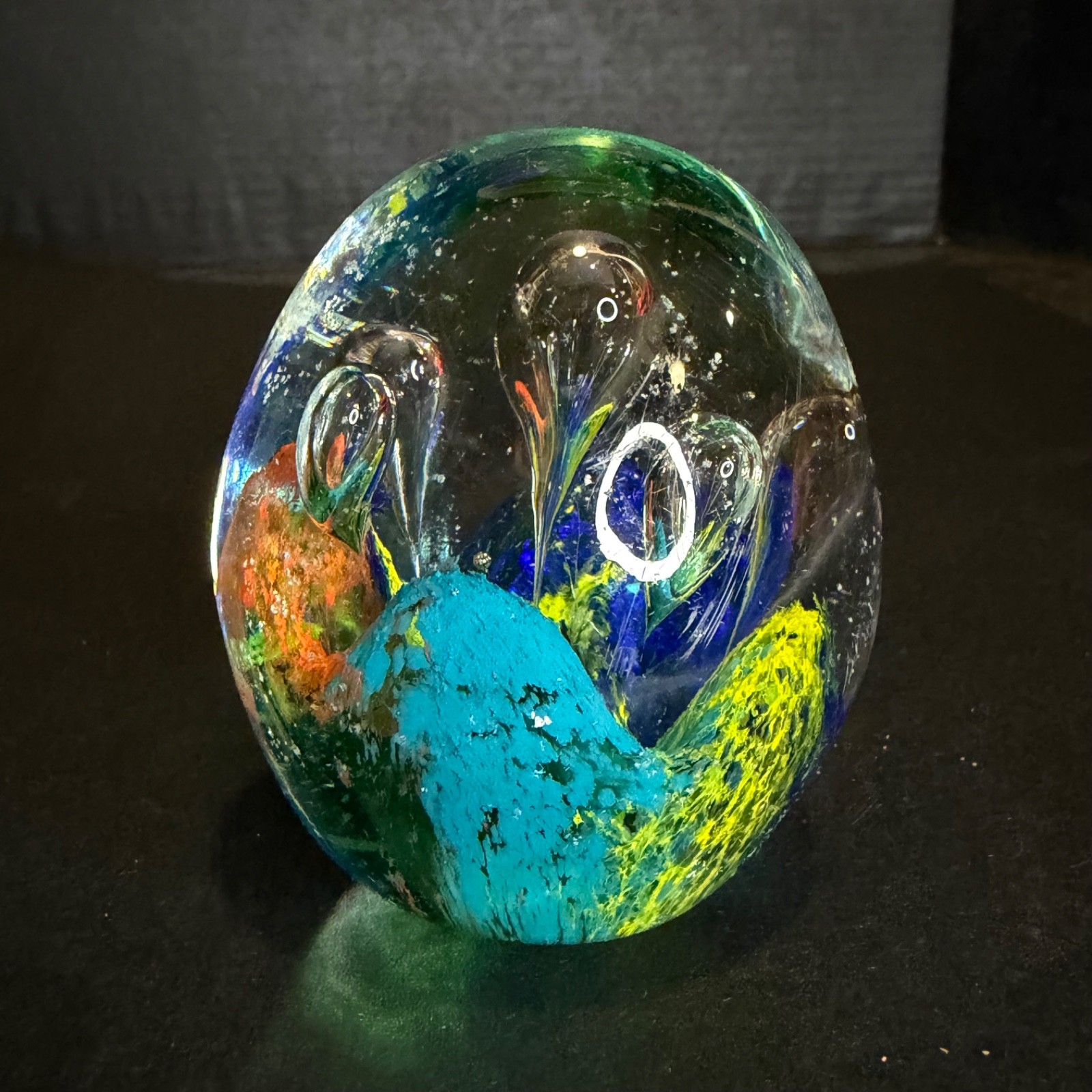 Vintage Multi-Color Controlled Bubbles Murano Style Glass Paperweight 13 oz