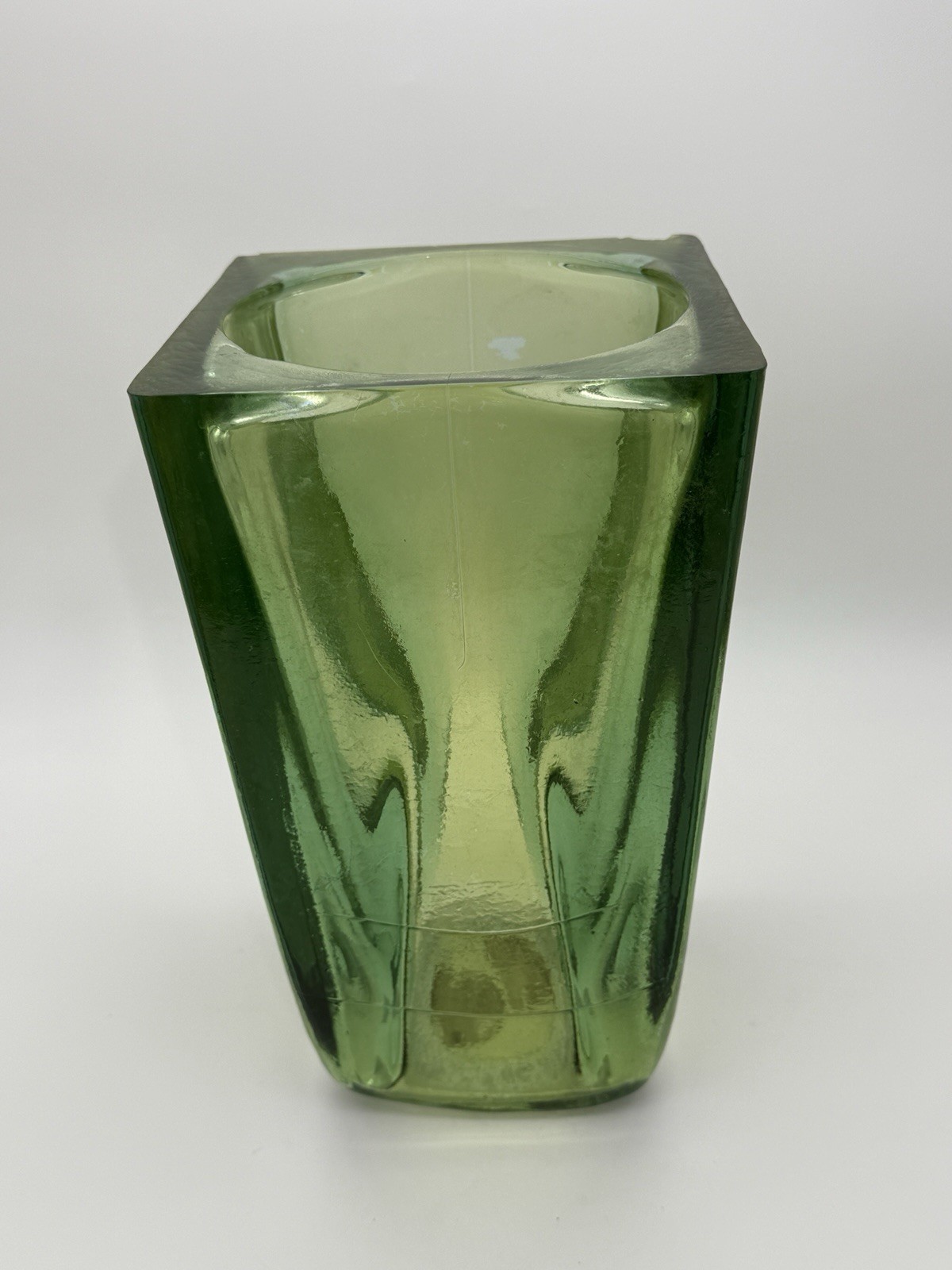 Vtg. MCM Vidrios Miguel Handmade Recycled Emerald Green Glass Vase Planter Spain