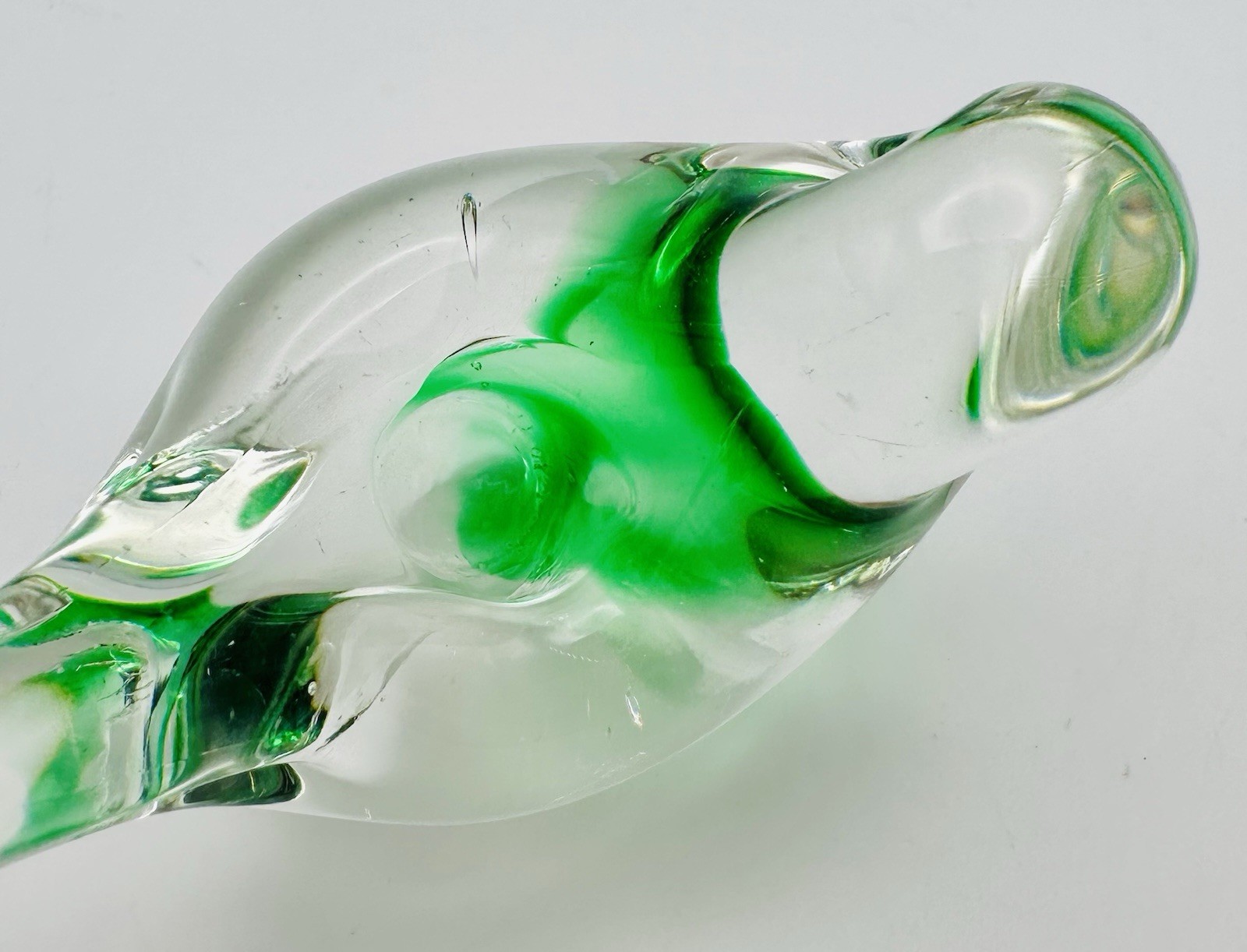Vintage Art Glass Bird Hand Blown Green Clear Taper Candle Stick Holder