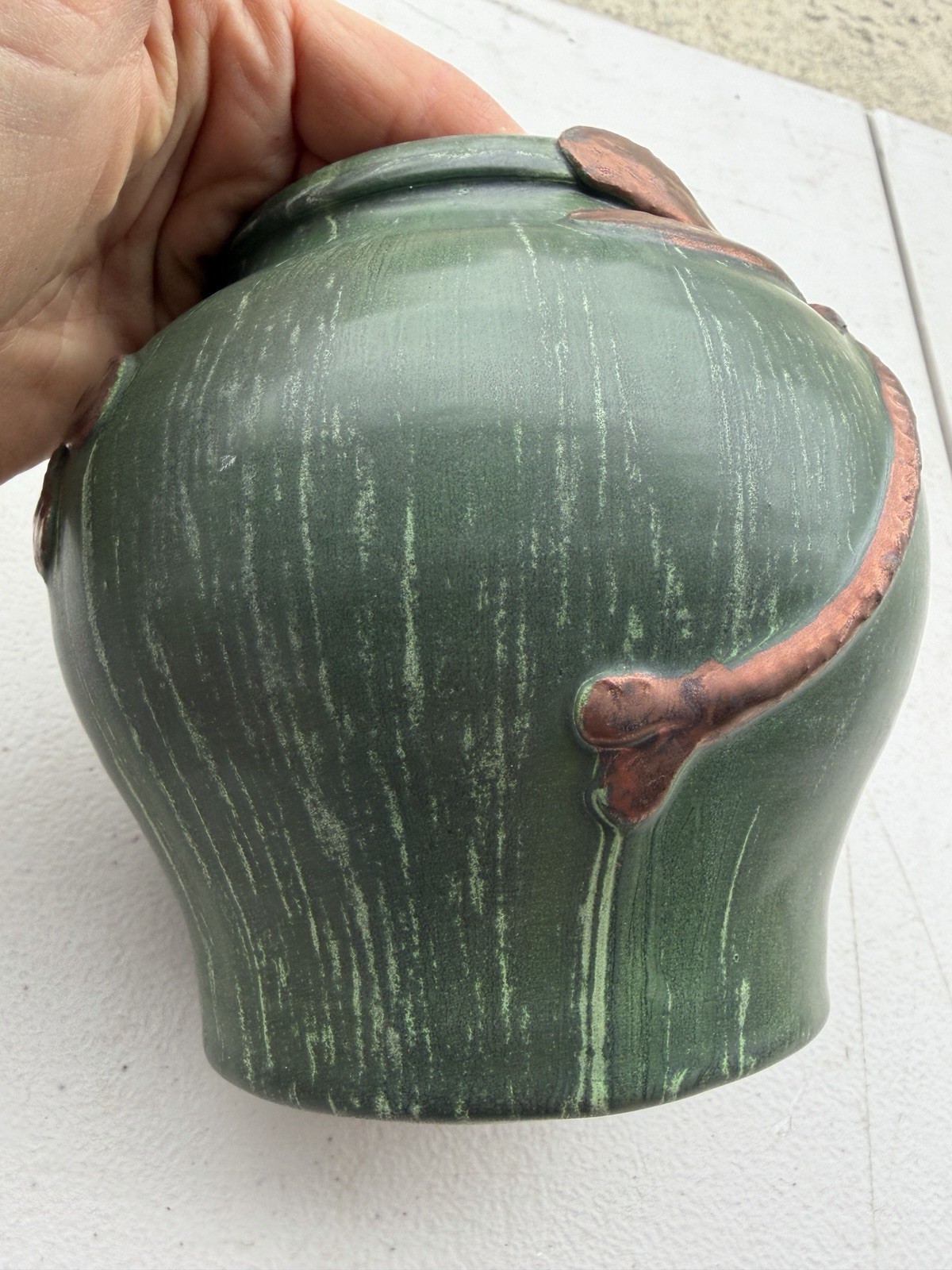Ephraim Pottery 2001 Copper Dragonfly Vase, 5.5” Tall