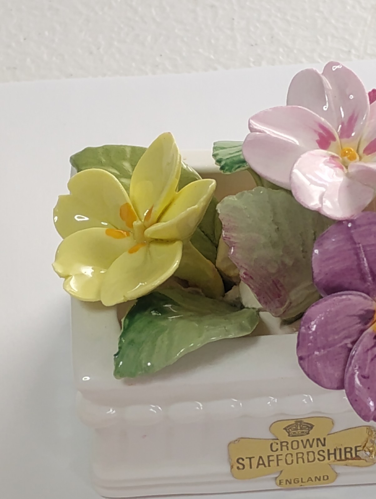 Vintage Crown Staffordshire Fine Bone China Flowers ” April 1974″ Pansy Figurine