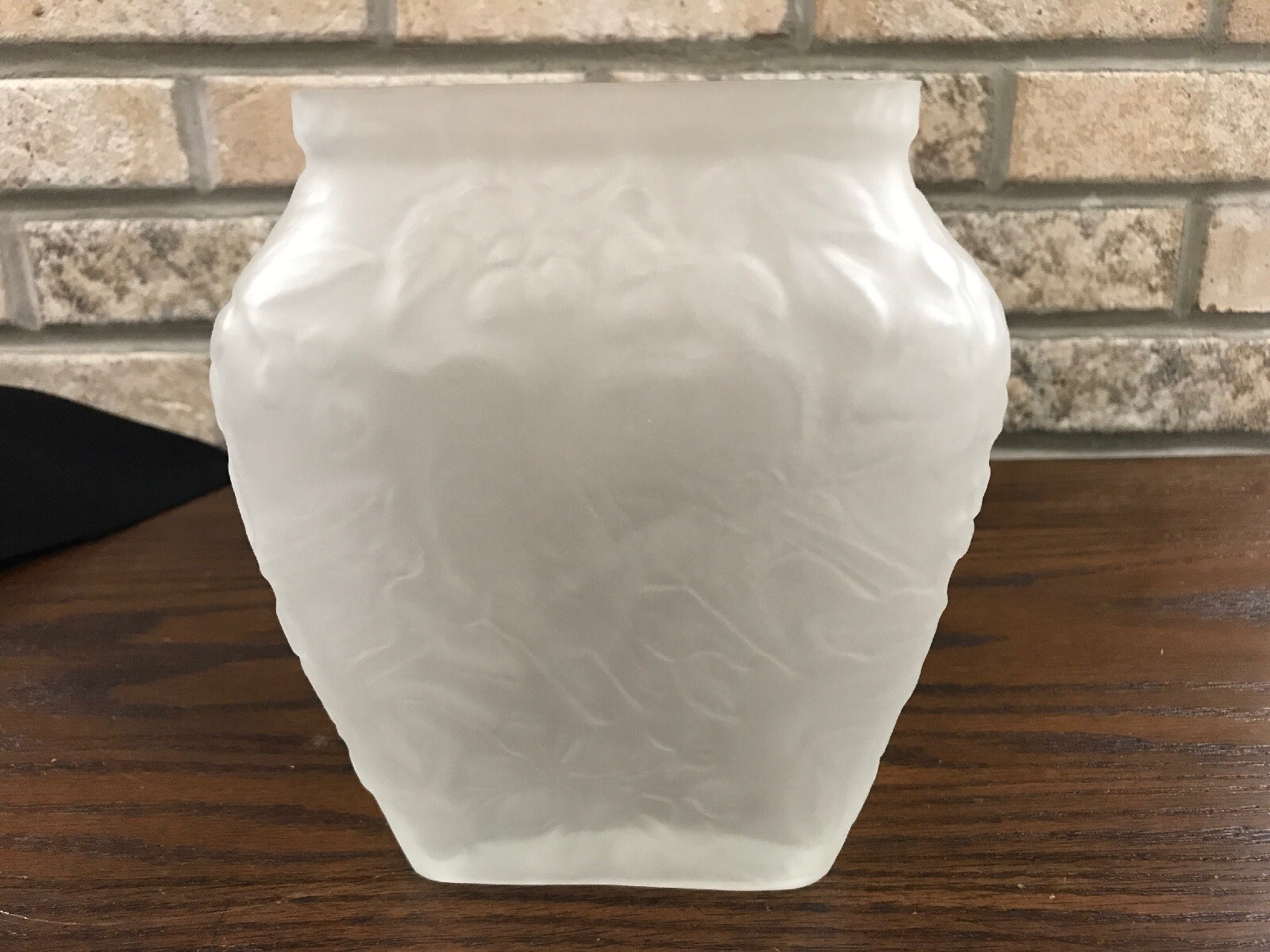 Phoenix Consolidated bird motif Chickadee pattern vase Acid Etched Signed 6.5”
