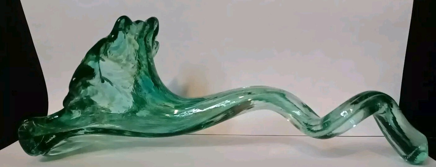 Art Glass Flower Sculpture Figure Decor Abstract 9.5″ Green Blue