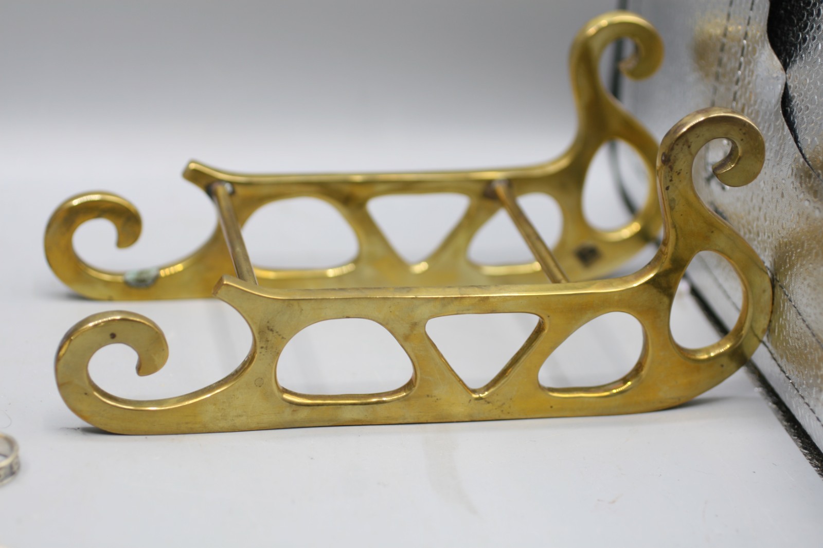 Fenton Green Glass Sleigh W/Brass Runner Hand Painted Flowers GA