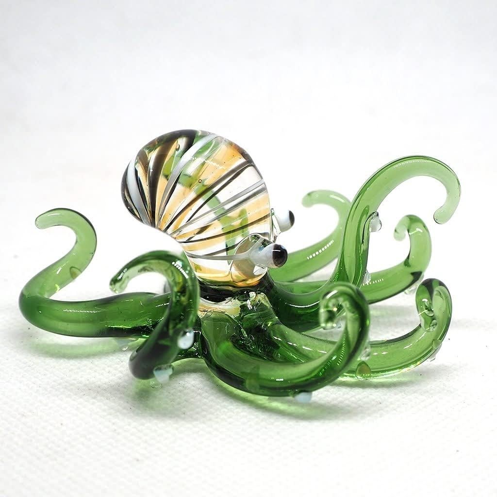 Sea Octopus Glass Figurine Ornament Decor Gift Miniature Hand Blown Green Coasta