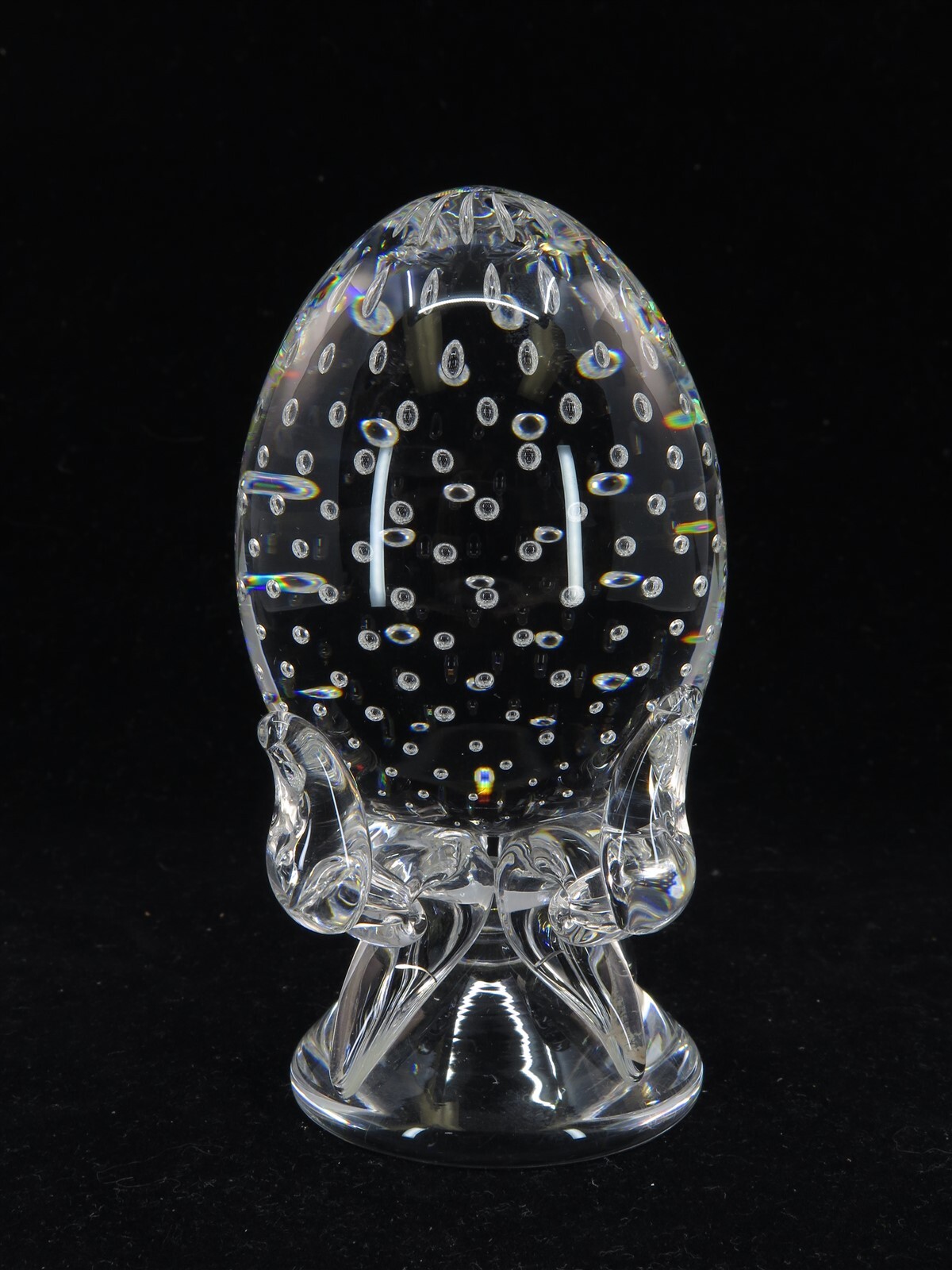 Steuben Crystal Controlled Bubble Egg Figurine Paperweight by Lloyd Atkins