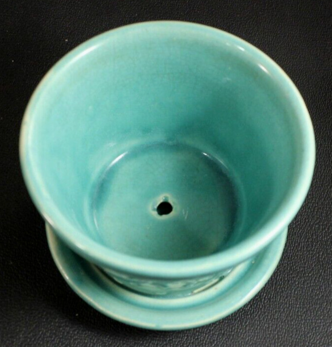 Vintage McCoy Planter / Flowerpot Green Leaves & Dots 2 7/8″ x 3 3/4″ EXCELLENT
