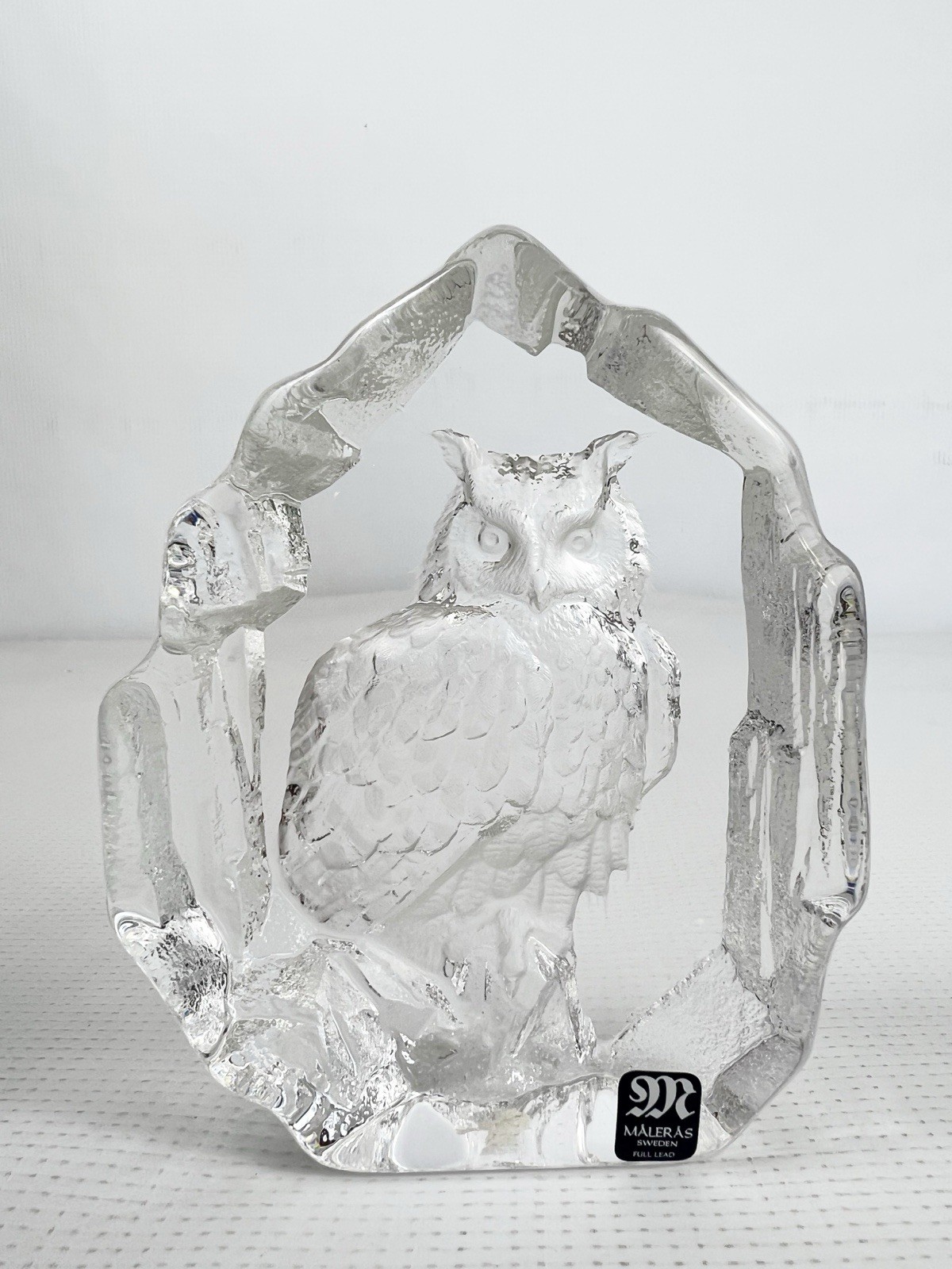Mats Jonasson Sweden Full Clear Leaded Crystal Wildlife Eagle Owl /Signed