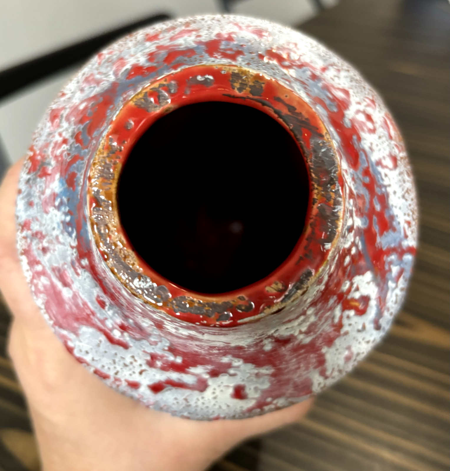 Vintage Mid century modern Volcano Lava Vase Red/blue/white