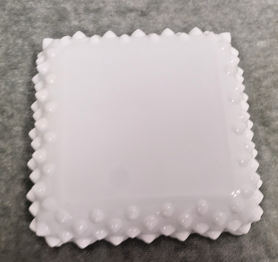 Vintage Hobnail Milk Glass 5″ Square Ashtray – White – Heavy