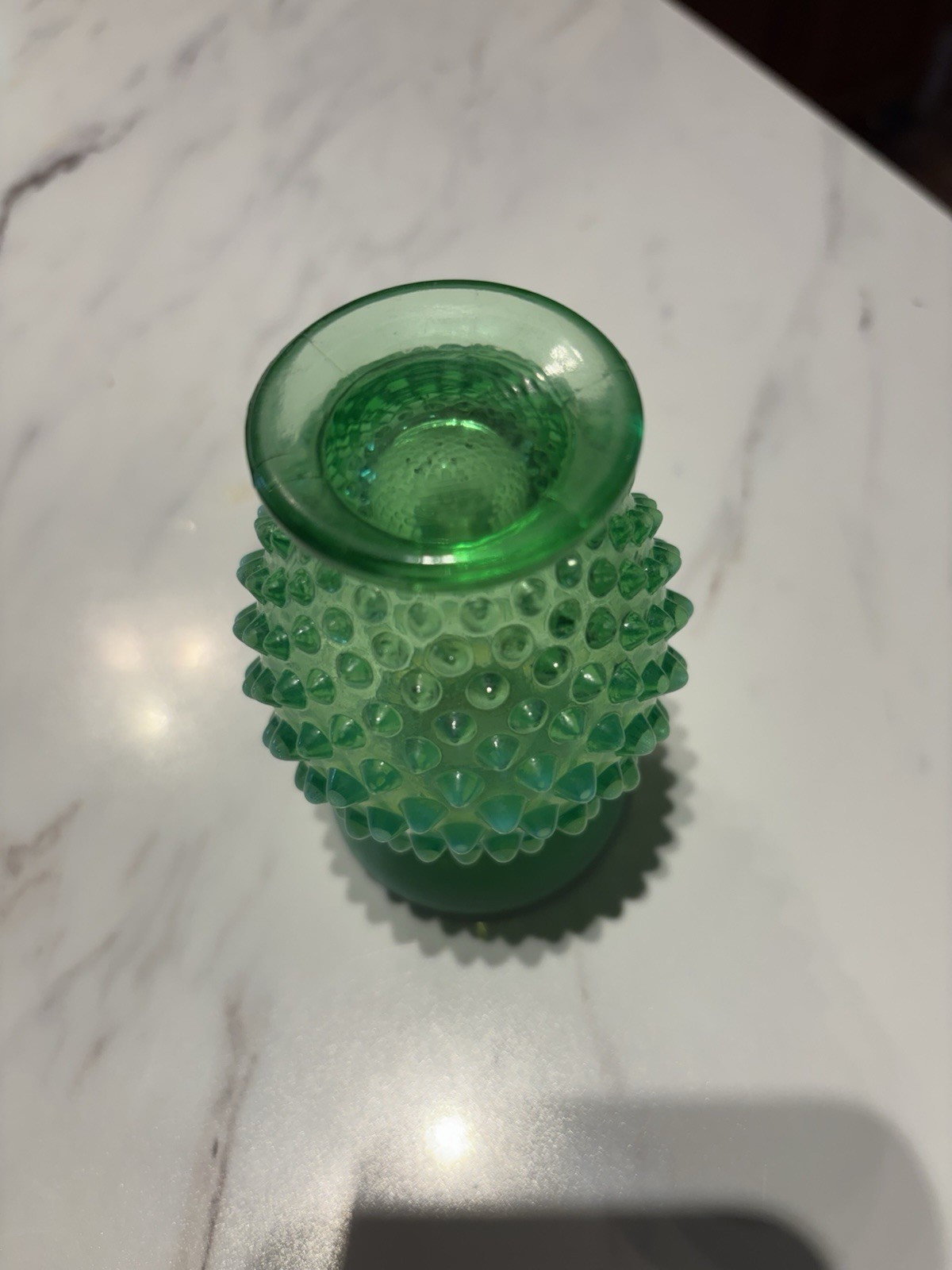 Fenton uranium Green opalescent Hobnail Pattern Textured Glass Vase