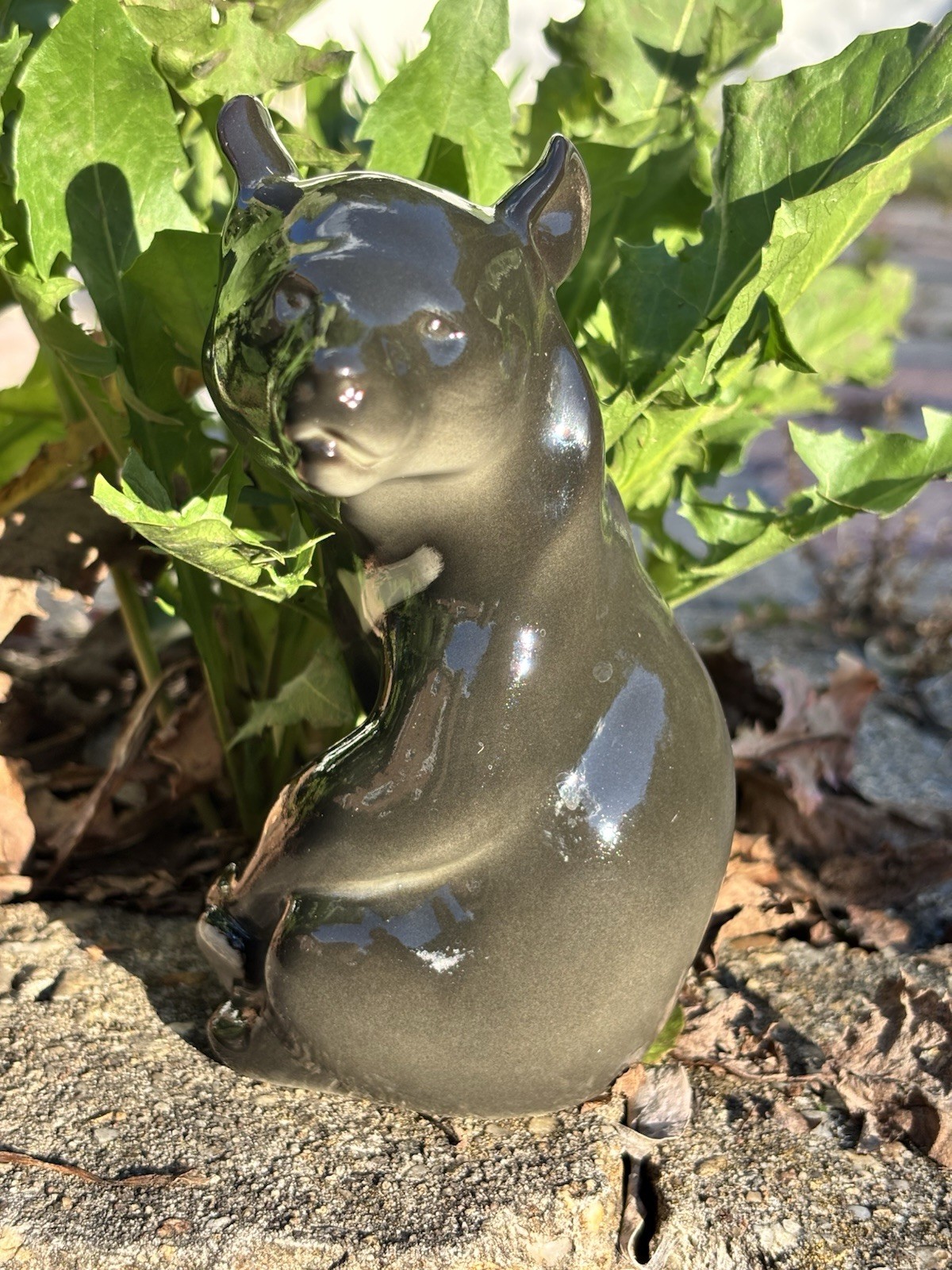 Vintage USSR Lomonosov Porcelain Soviet Union Adorable Black Bear Figurine