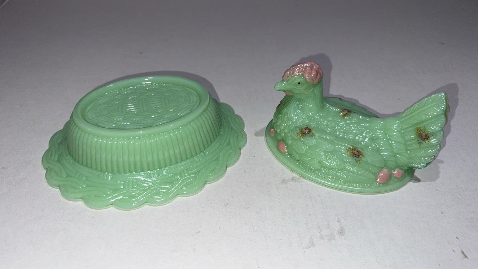 Mosser Jadeite Glass Hen on Nest Limited Edition Rosso Hand Painted #33/50