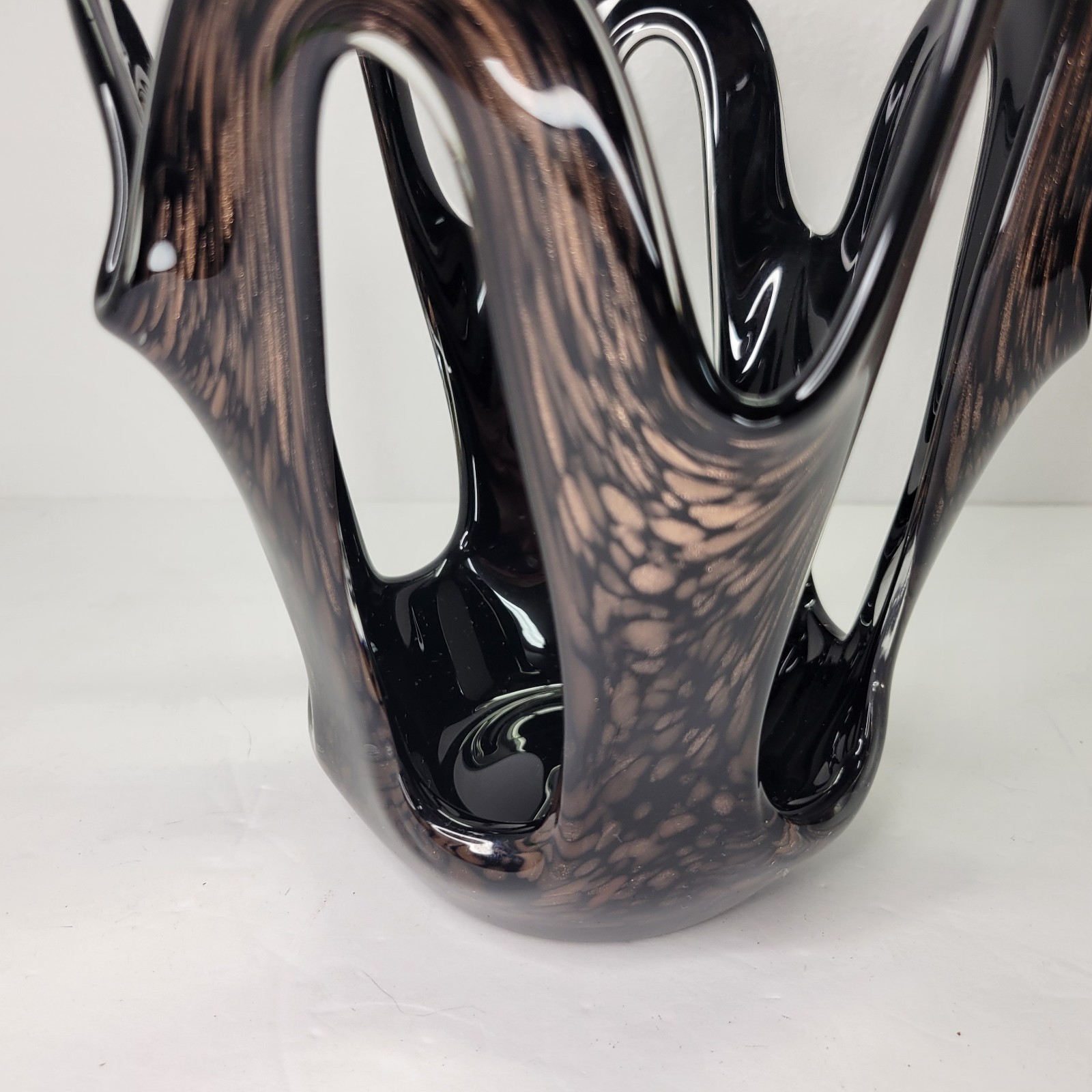Vintage Zorza Poland Handmade Black Candle Vase With Copper Adventurine Decor