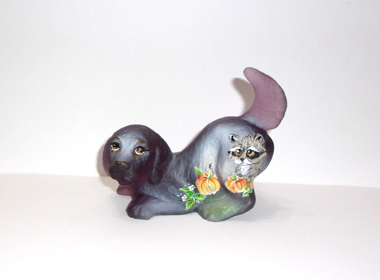 Fenton Glass Plum Purple Autumn Raccoon Puppy Dog Figurine Ltd Ed #6/22 Kibbe