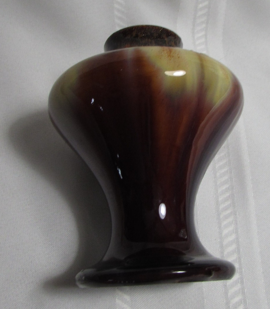 Small MCM Brown Mottled Drip Glaze Belgium Pottery Vase 4 1/4″ Tall