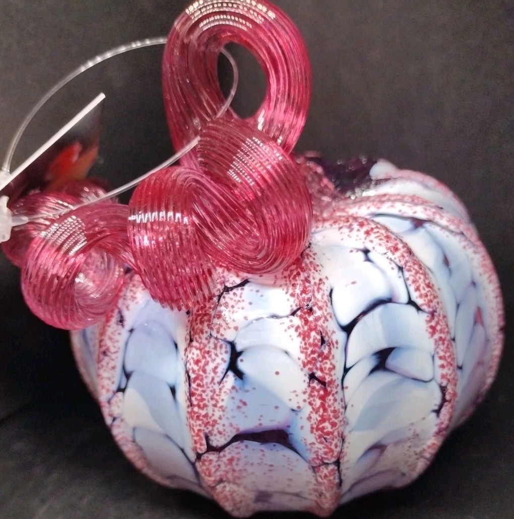 Luke Adams Art Glass “CHERRY BLOSSOM” Mottled Pumpkin Figurine Mini