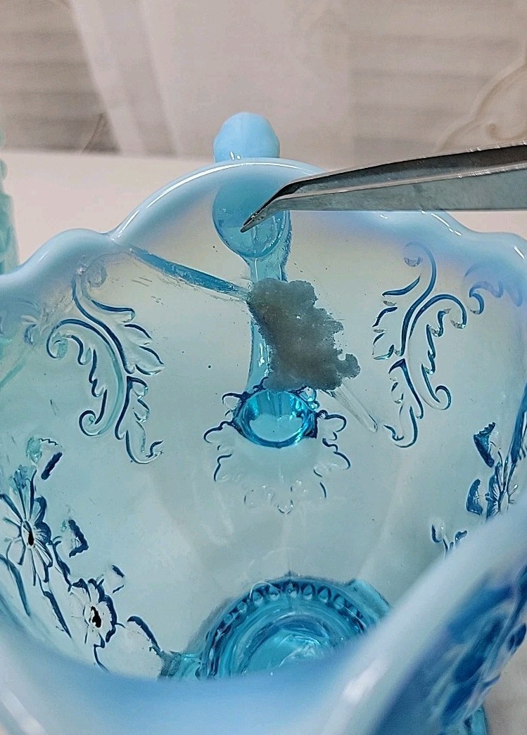 2-Fenton Aqua Blue Opalescent 8″ Basket 5″ Creamer Damaged See Pics READ AS IS!