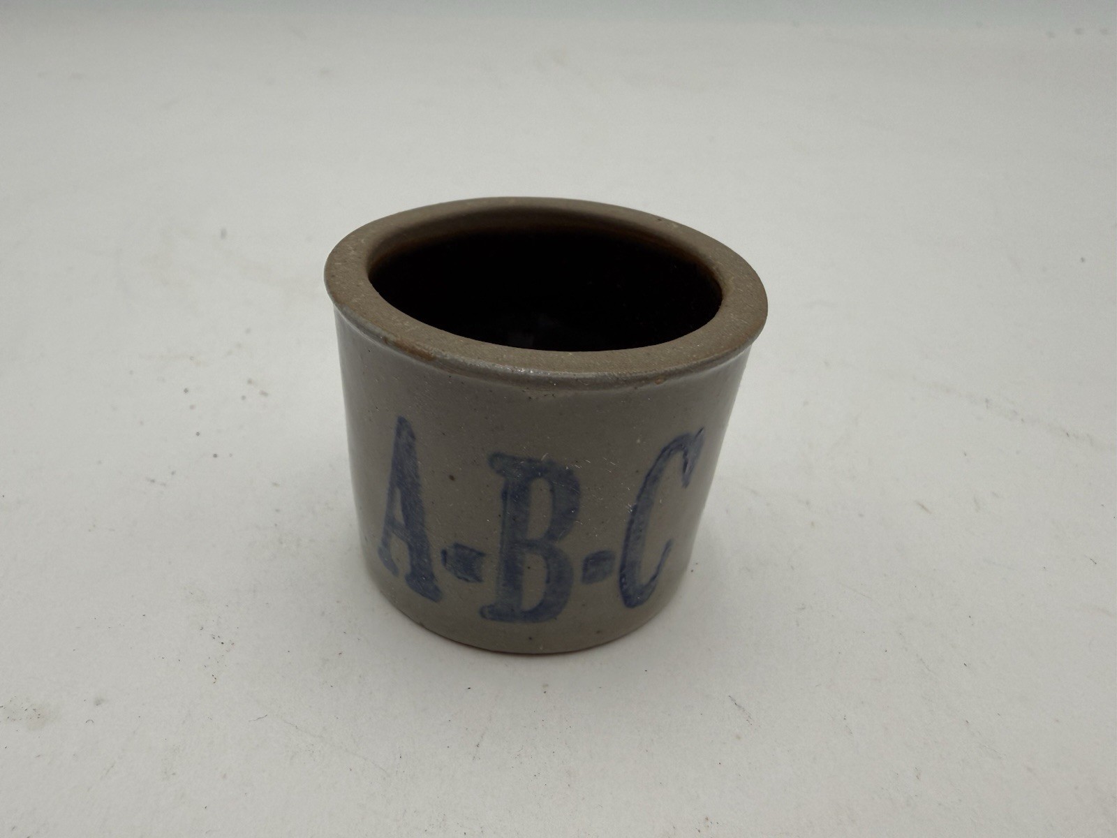 Vintage Pottery Salt Glazed Lot of 3 Mini Crocks ABC, Heart E155