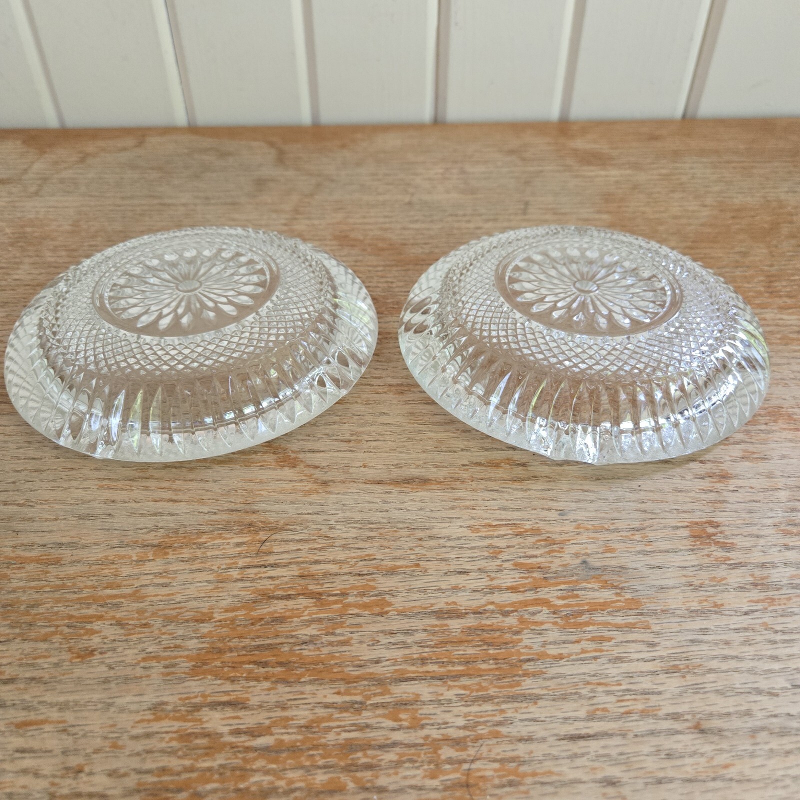 Vtg Round Cut Crystal Ashtray Cigarette/Cigar Flower Starburst Set Of 2