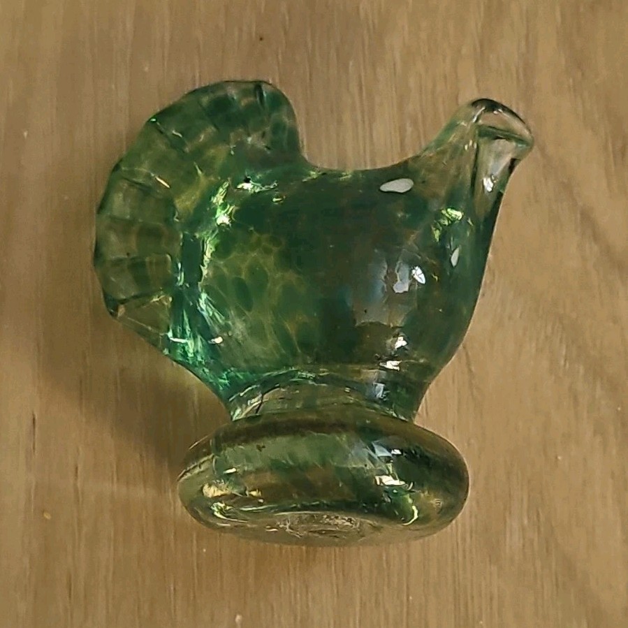Green Glass Bird Figurine Glossy Finish Animal Theme Decorative Collectible