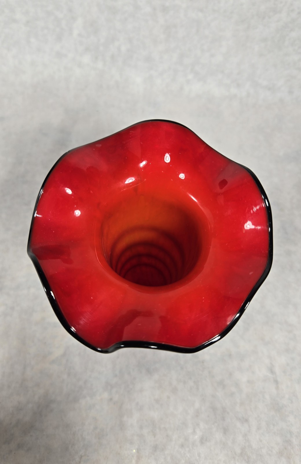 Vintage CzechoslovakiaGlass Tango ? Vase Red & Yellow Black Swirl Bohemian Lot 2