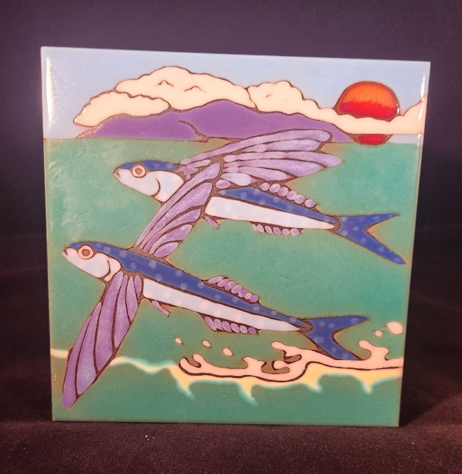 Pacific Blue Tile. Hand painted.