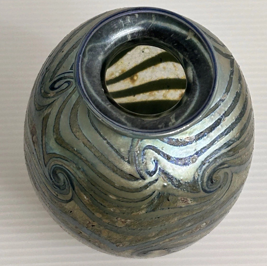 CHARLES LOTTON 1990 Sign Art Glass Vase Swirl Wave Water Iridescent *READ AS IS*