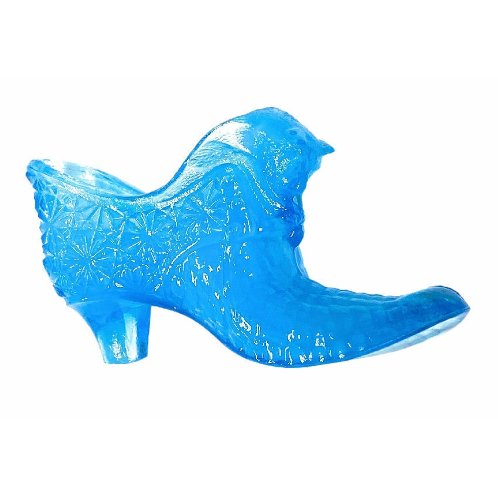 Daisy Button Cat Slipper Shoe Boyd Crystal Art Glass 1999 Peacock Blue VTG B284