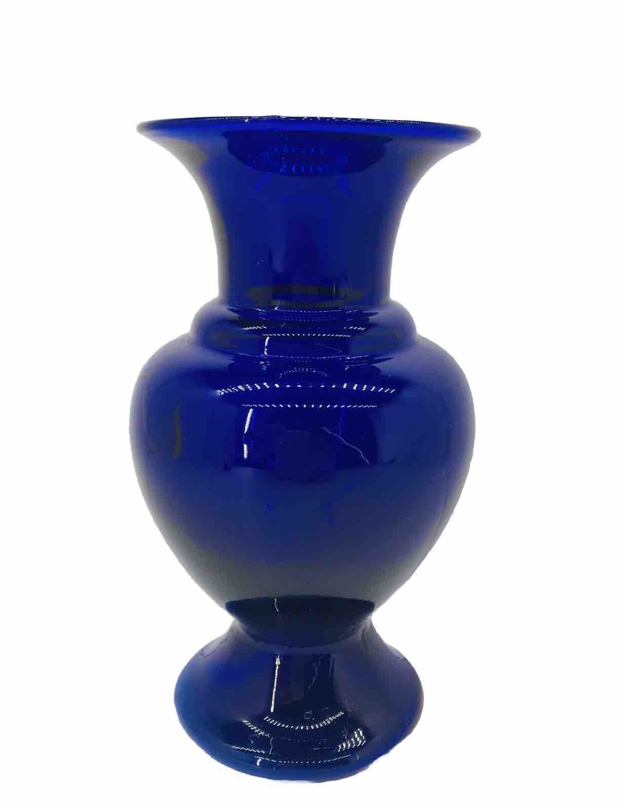 Vintage Pilgrim Glass Deep Cobalt Blue Bud Vase Signed Original Sticker 5.5 in