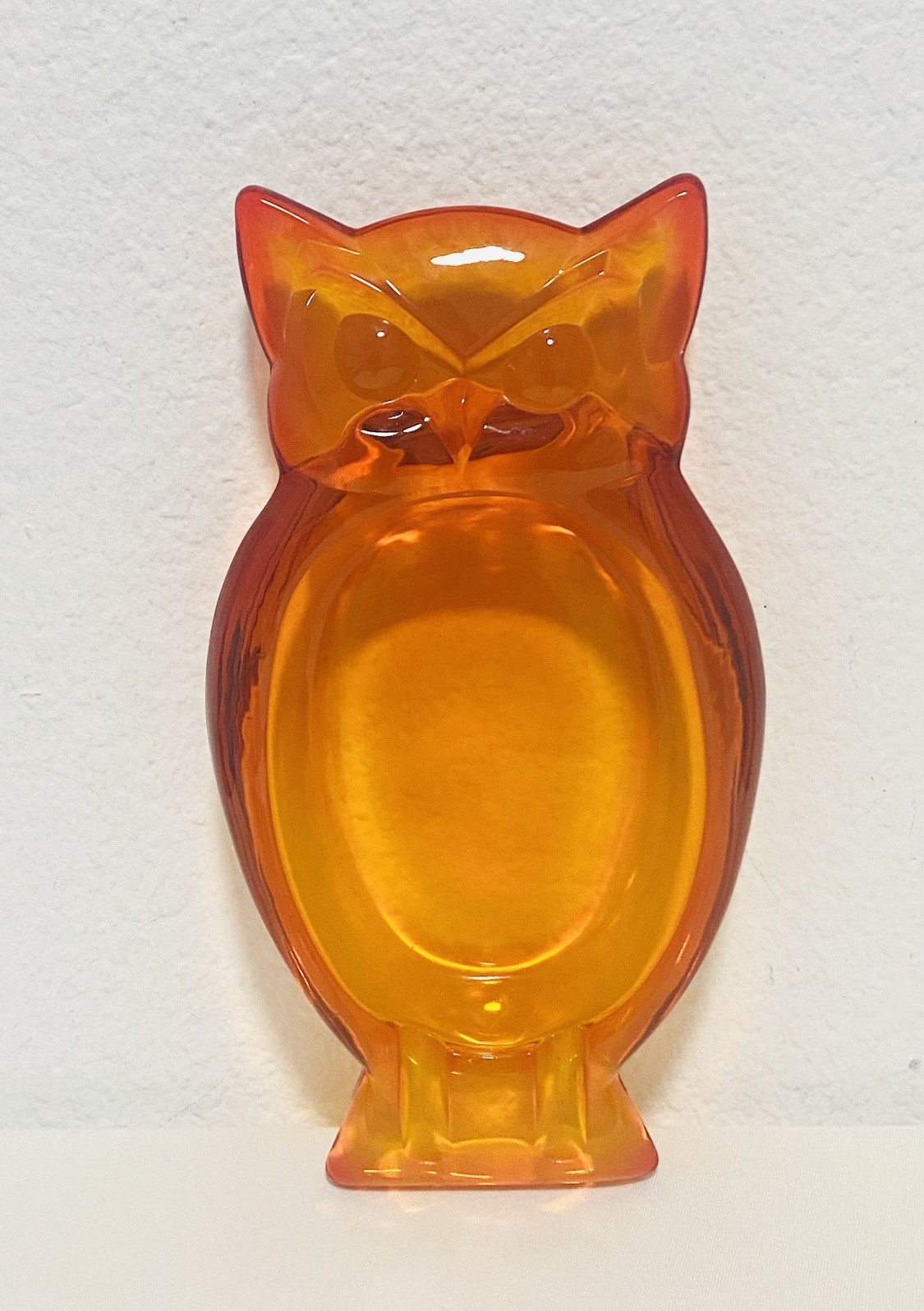 Vintage Viking Glass Persimmon Owl Ashtray Epic Line #6944 Mid-Century Modern