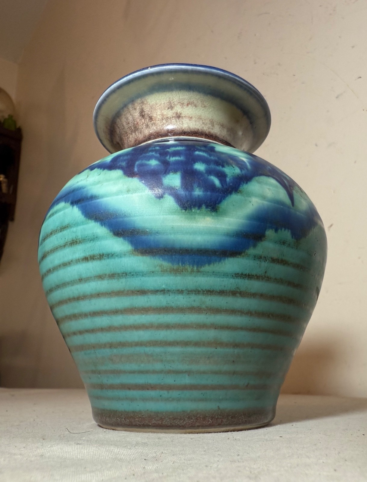 Original John Preschutti Graeagle Oktoberfest 97 blue glazed pottery vase
