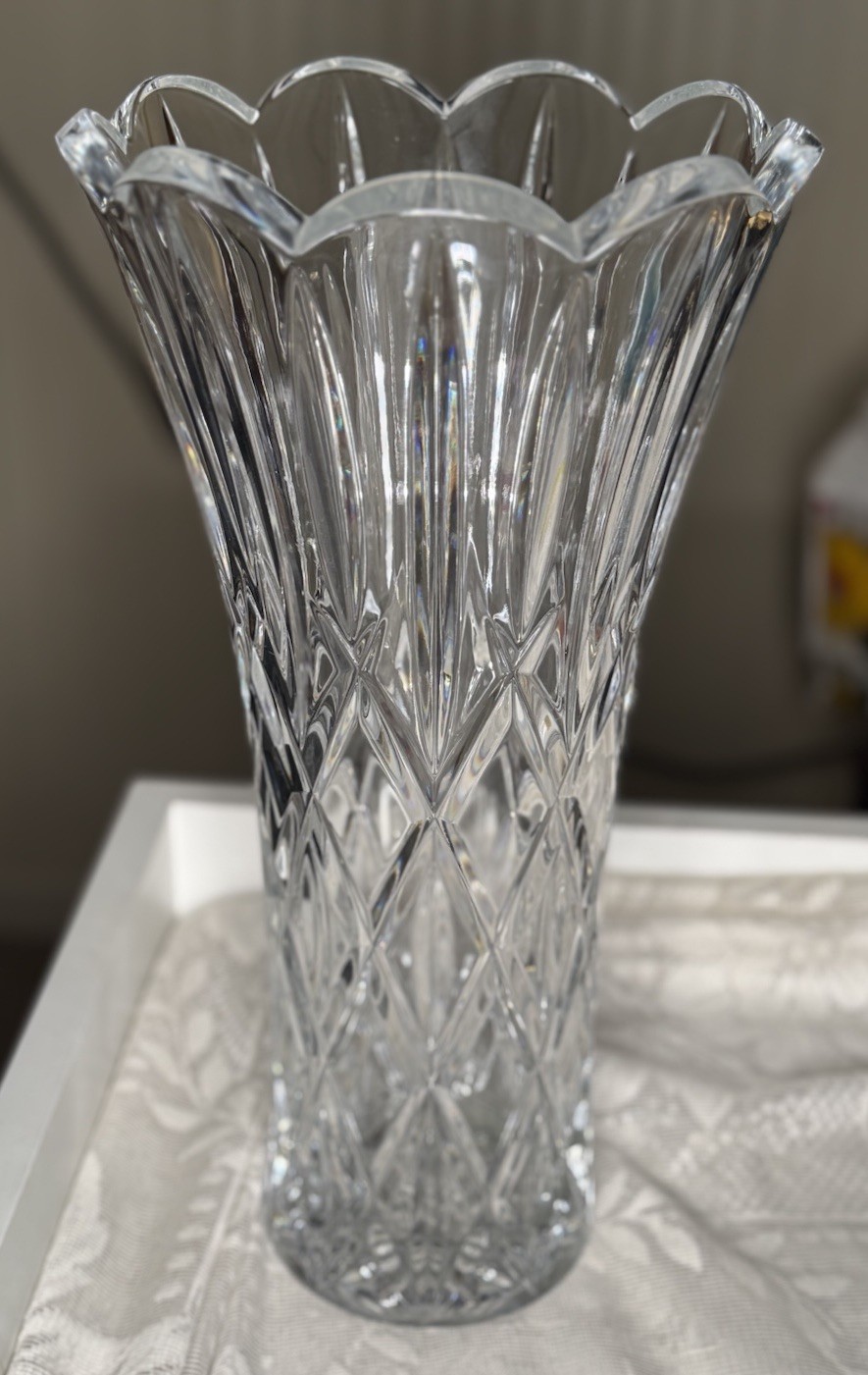 Gorham, Lady Anne Heavy Crystal Vase, 14”, Full Lead Crystal,Czech Republic NOB