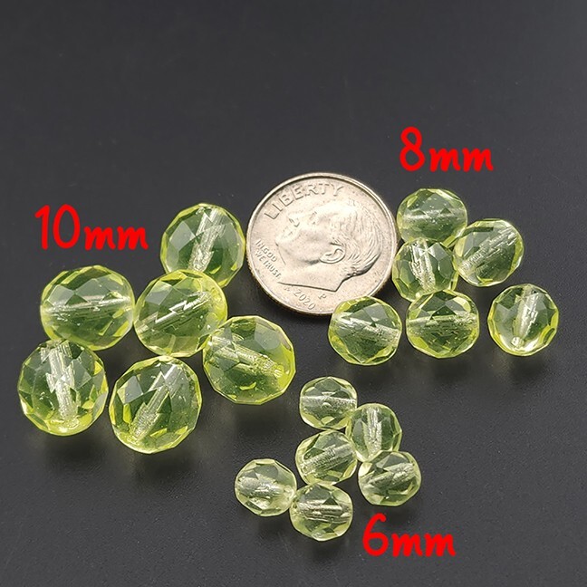 20pcs Vaseline Uranium Glass Beads Faceted Light Yellow-Green Czech 6MM 8MM 12MM