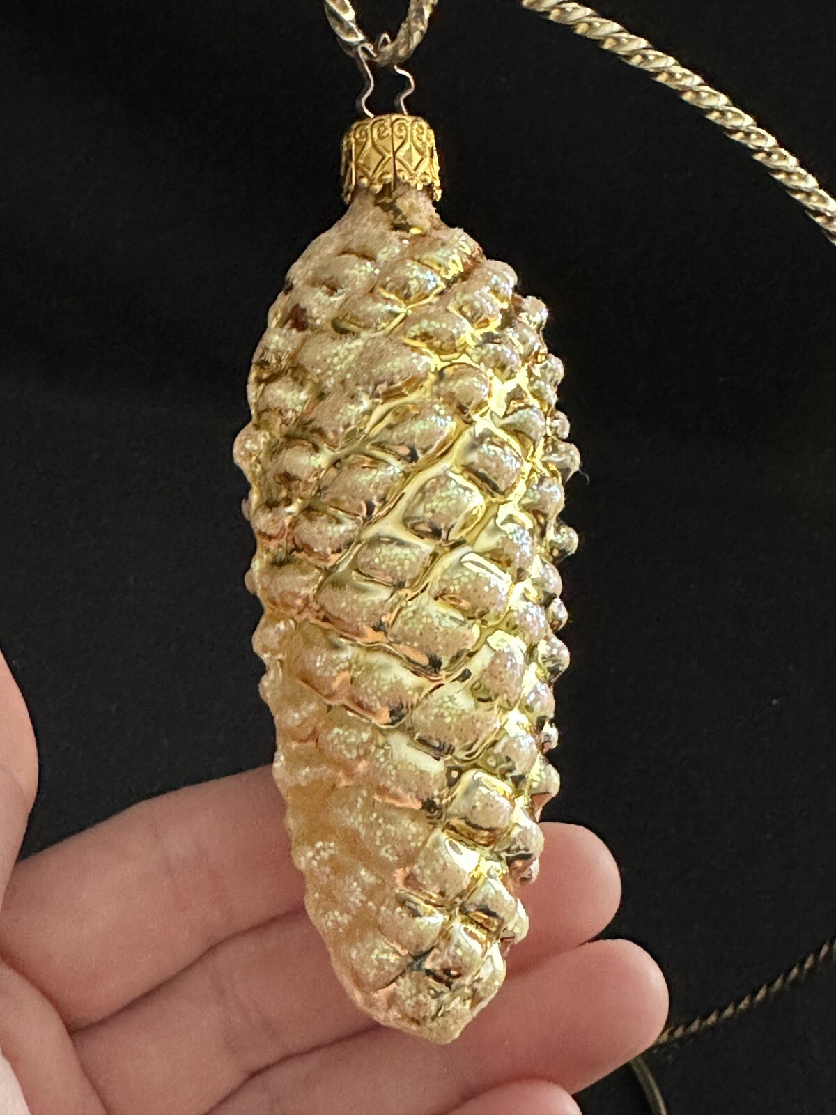 VINTAGE GOLD GLITTER PINECONE 4-1/2” GLASS CHRISTMAS ORNAMENT MADE IN GERMANY