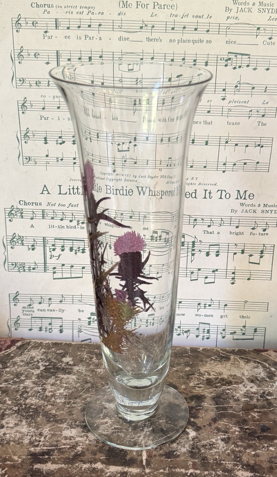 Rare Gregory Duncan Purple Thistle MCM Bud Vase 22k Gold West Virginia Glass Co