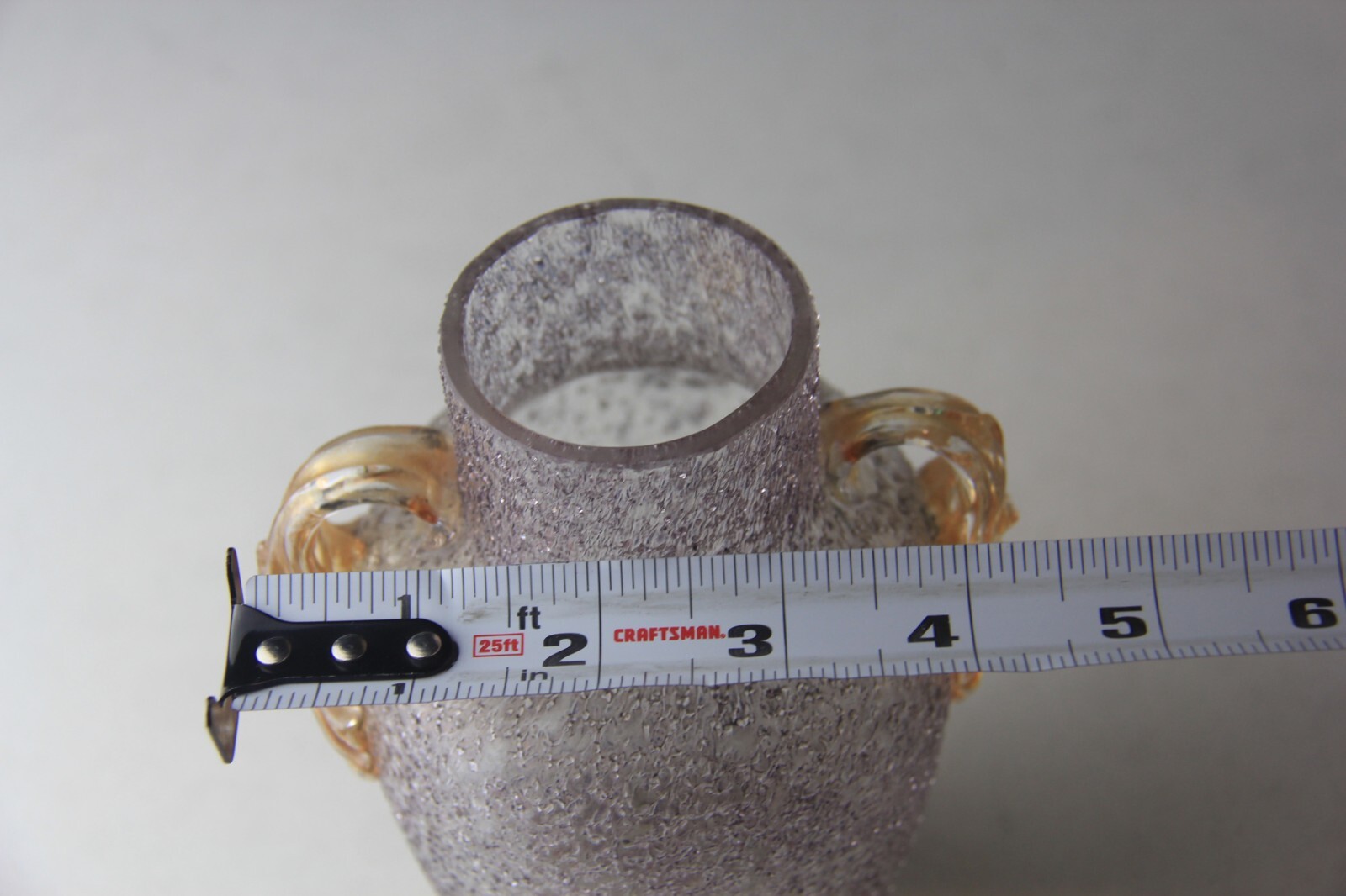 Dugan Smoke Colored Frit Vase w/ Applied Clambroth Handle -Glows!
