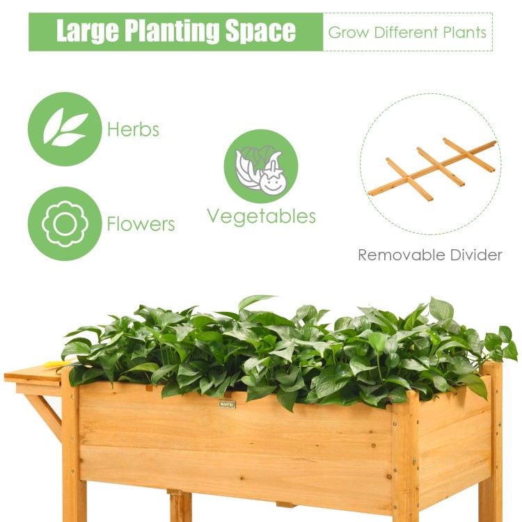Elevated Fir Wood Garden Bed with 8-Grid Shelf and Tabletop