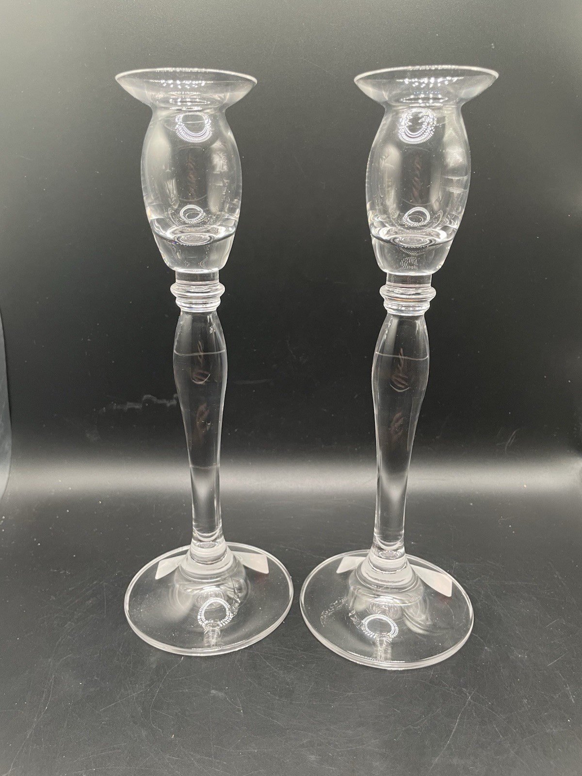 Mikasa Crystal Ballet Candlestick Long Stem 9.5 Inch Tall Candle Holder Pair