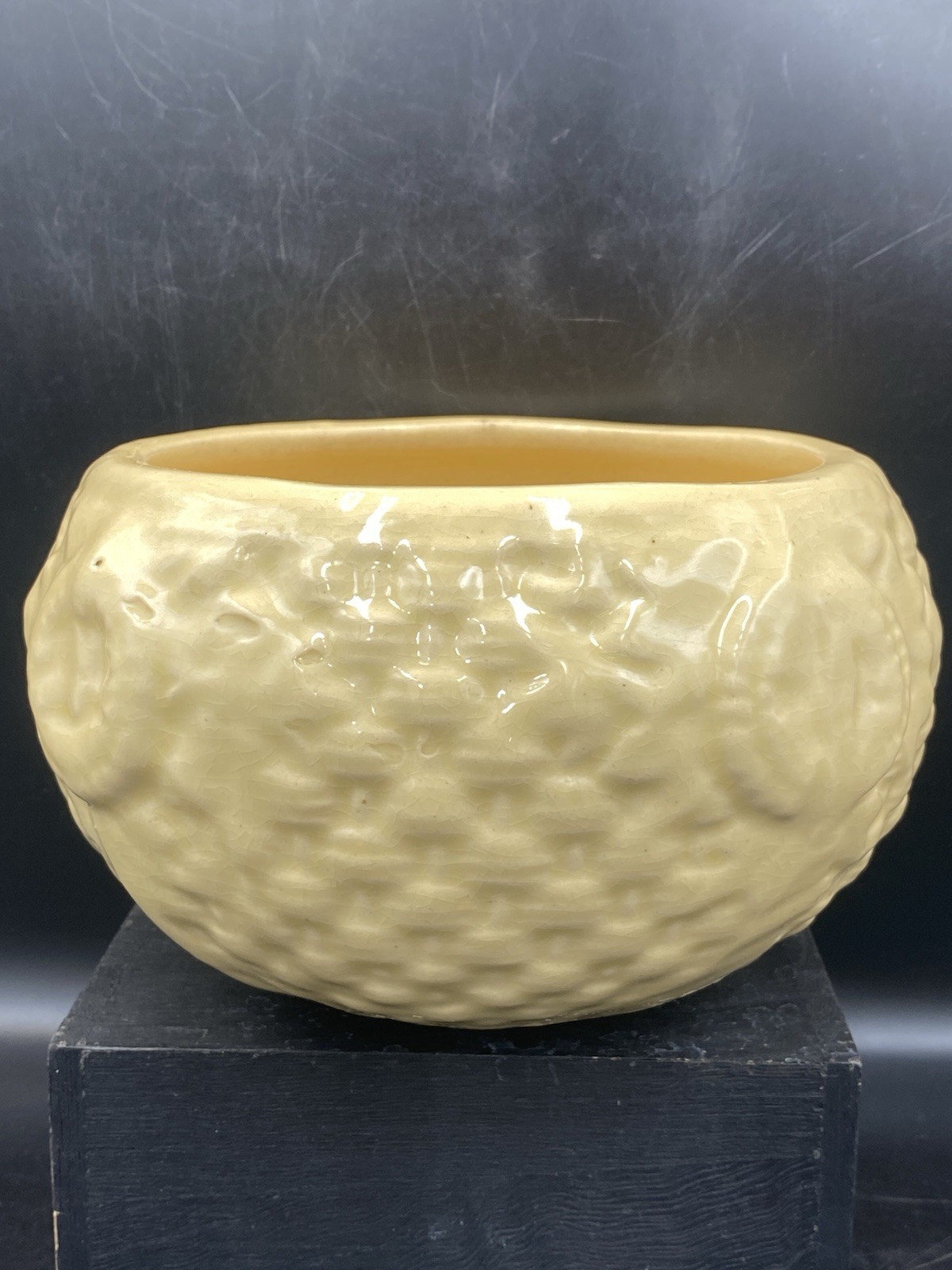 McCoy USA Pottery Basketweave Yellow Planter Flower Pot