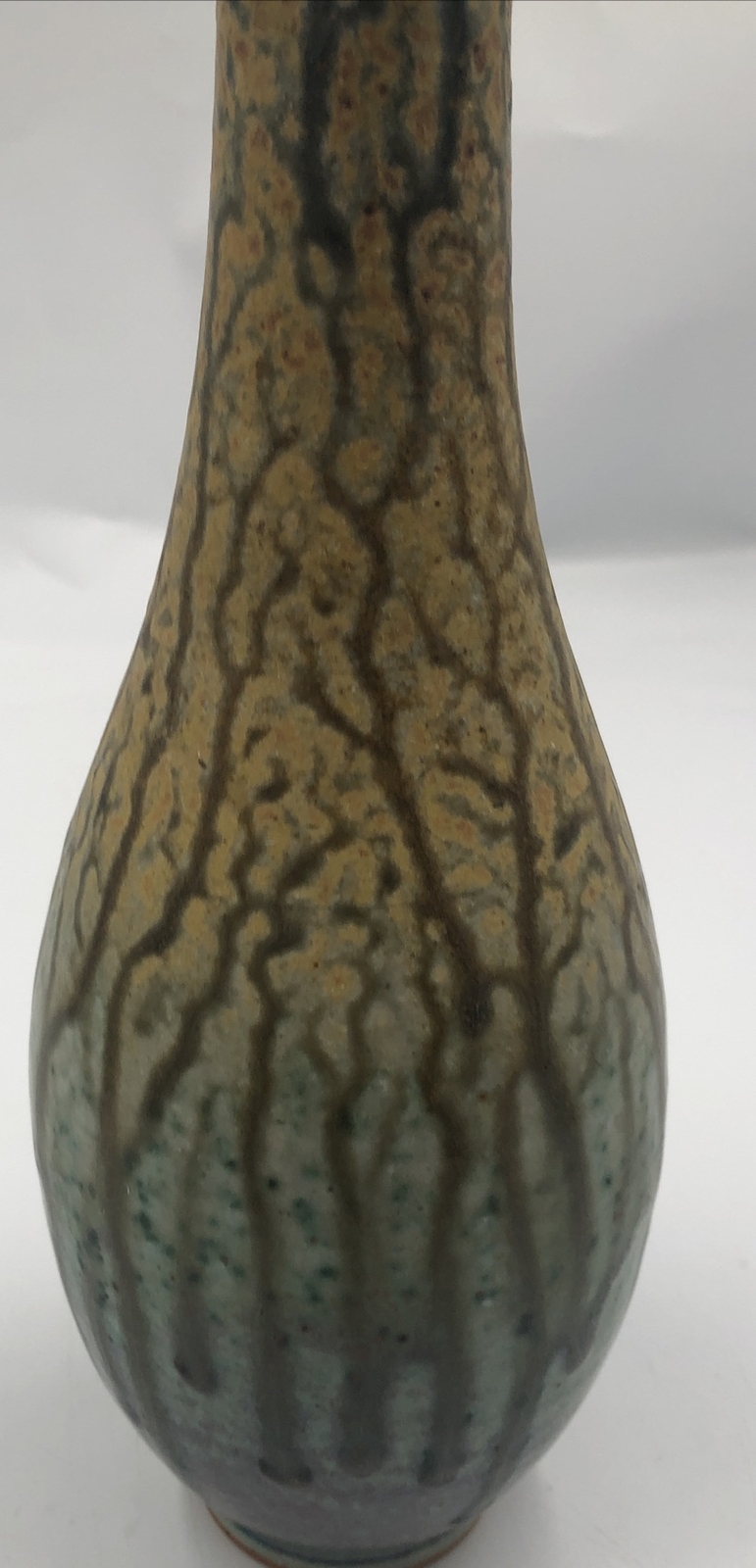 STUNNING JUSTIN TEILHET SIGNED STUDIO POTTERY DRIP VASE Ombre OHIO ARTIST 11.5”